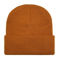 Classic knitted beanie hat in warm caramel orange with a cuffed brim for winter wear - One Size / Dark Orange