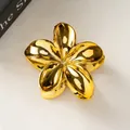 Large golden metallic plumeria flower claw clip with polished mirror finish for women - Electroplated Gold [8cm Large]