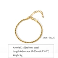 3mm gold 316 stainless steel twist rope bracelet with adjustable lobster clasp - 3mm / Gold