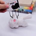 White plush cat keychain with pink ears and custom tag for backpack decoration - Magnet Furry Style / White