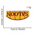Detailed size measurement of yellow Saloon embroidery patch 7cm x 2.9cm with ruler guide - Saloon Semi-circle Label
