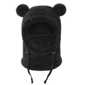 Passamontagna nero in pile per bambini con orecchie da orso e coulisse regolabile - Nero