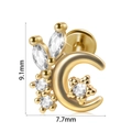 Golden moon and star ear stud with clear gems, measuring 9.1mm height and 7.7mm width - #6-Moon Star
