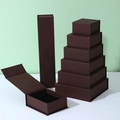 Stack of deep brown magnetic flip jewelry gift boxes with black velvet lining inserts - Brown