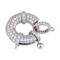 Silver plated circle clasp connector with sparkling cubic zirconia for jewelry making - Style-L0303-F (Silver Spring Round Clasp)