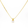 Minimalist gold titanium necklace featuring a round white zircon pendant in 4-prong setting - Stainless Steel Rope Chain / April-Clear Zircon