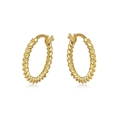 Macro detail of gold-plated twisted hoop earrings with a textured spiral metal design - Gold Twist Rope