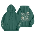 Felpa con cappuccio verde scuro in pile con stampa floreale vintage e tasca a marsupio - S / Tops / verde scuro