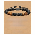 Adjustable tiger eye and matte black beaded bracelet for men on a kraft gift card - To My Grandson