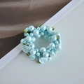 Elegant light blue hair tie featuring faux pearls and a satin ribbon flower accent - 3# Blue Rose Faux Pearl Hair Tie