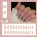 Unghie finte a mandorla rosa gelatina con fiocchi bianchi 3D e strass, set da 24 pezzi - Stile Farfalla Fresca (Z860) [Con Colla]