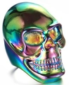 Macro shot of iridescent skull ring in 316L stainless steel with punk gothic design - US Size 10 / Skull Style (22510) / Iridescent (22510)