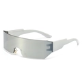 Futuristische silberne Sportsonnenbrille mit UV400-Verspiegelung und modernem Y2K-Stil - UV400 / Silberner Rahmen Weiße Spiegelgläser
