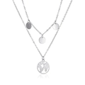 Collana argento a due strati con piccoli dischi e un ciondolo mappa del mondo traforato - Stile Argento Mappa del Mondo a Doppio Strato