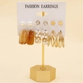 6-piece gold earring set featuring white pearls, leopard resin, and star studs on display - Star Crystal Pearl Resin (25)