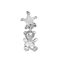 Macro detail of silver teddy bear and star pendant earring with sparkling zircon stones - Star Teddy Bear Pendant Style (EGD0591 White Gold Tone)