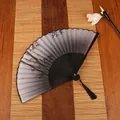 Chinese bamboo folding fan with ink bamboo dragonfly pattern and black silk tassel - Dragonfly and Bamboo