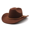Detail of dark brown felt cowboy hat featuring a classic braided decorative band - M (56-58cm) / Brown
