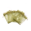 Green organza jewelry pouch with gold star and moon patterns and a drawstring closure - Army Green