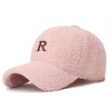 Casquette de baseball en polaire rose avec broderie lettre R pour l'automne et l'hiver - Réglable / Rose