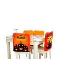 Orange Halloween chair cover featuring pumpkin and bat prints with Happy Halloween text - Halloween Pumpkin Lantern