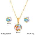Colorful crystal sphere jewelry set with gold necklace and matching ball stud earrings - Multicolor Zirconia Ball Style (KS37880-Z)