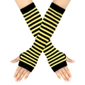 Striped long fingerless gloves in yellow and black knit style with thumb hole for arm warmth - One Size / Yellow and Black Fine Stripes