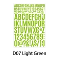 Detail of light green vinyl letter and number stickers for mailboxes and DIY projects - 210x290mm / Light Green