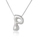 Macro shot of a silver 3D bubble letter P pendant with a shiny metallic finish on cross chain - Letter P