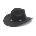 Close-up of black felt cowboy hat featuring silver floral buckles on leather band - M(56-58cm) / Black