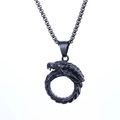 Retro stainless steel dragon totem pendant necklace with rugged matte black box chain - Black (No Chain)