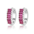 925 silver hoop earrings with rectangular pink zircon stones in a claw setting - Silver/Red