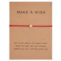 Handmade red woven wish bracelet with a gold star pendant on a vintage card - Pentagram / Red