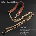 Brown PU leather shoulder strap with light gold metal chain for crossbody handbags - Coffee Leather with Light Gold Chain