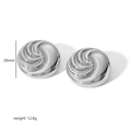 Minimalist silver round stud earrings with whirlpool texture design and 26mm diameter - Silver (TE6629-S)