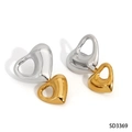 Minimalist 316L stainless steel heart earrings in mixed silver and gold finish - Gold and Silver Two-Tone Style (SD3369)