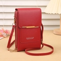 Red pebbled leather touchscreen phone bag with gold metal hardware and adjustable strap - Red