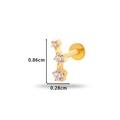 Titanium piercing stud with three graduated clear zircons and flat back base, 0.86cm height - 6# Curved Row Style / Gold
