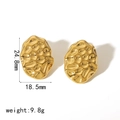 Textured lava-style oval stud earrings in 18k gold plated stainless steel for women - Gold (TE6588-G)