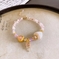 Bracelet en perles de cristal rose avec charm opale cœur et pendentif sucette - Style Coeur en Pierre Concassée Rose Violet