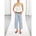Slim fit light blue straight leg cropped denim jeans paired with a white camisole top - White