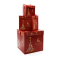 Three-piece red Christmas gift box set with gold reindeer and snowflake patterns - HY-4 (S/M/L Set)