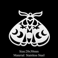 Polished stainless steel moth charm for DIY jewelry, 28x30mm cutout pendant on black background - Moon Moth Style (LA408) / 5 Pieces / Silver