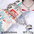 Silver stainless steel heart necklace with thick chain and 23mm pendant on white fabric - Steel Color Necklace (KN113920-Z)