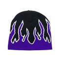 Gorro de punto con diseño de llamas negro y violeta para ciclismo y estilo urbano - Talla única / Morado