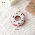 Red Christmas donut hanging ornament with white frosting and green festive bead accents - Donut (ZXC-041)