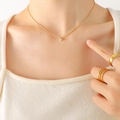 Collar minimalista de titanio chapado en oro 18K con colgante solitario de circón redondo - Cadena de Extensión 40+5CM / Dorado
