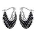 Close-up of U-shaped drop earrings with micro-pave black stones and hollowed-out back - 1 Pair / Platinum Black Zirconia