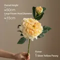 Faux oil painting peony in pale yellow finish with 50cm stem for home decor - Yellow