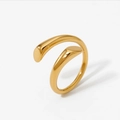 Minimalist open gold ring with dual teardrop design and polished mirror finish - Teardrop Open Ring (KB778) / Gold
